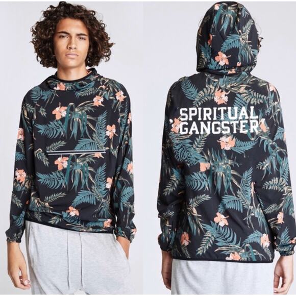 Spiritual Gangster Men's Ignite Anorak Jacket Hoodie Pullover Tropical Floral M - Picture 1 of 9